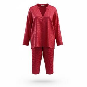 Natori Women’s 2X Luxurious Red Jacquard Sleepwear Set Lounge Pajamas